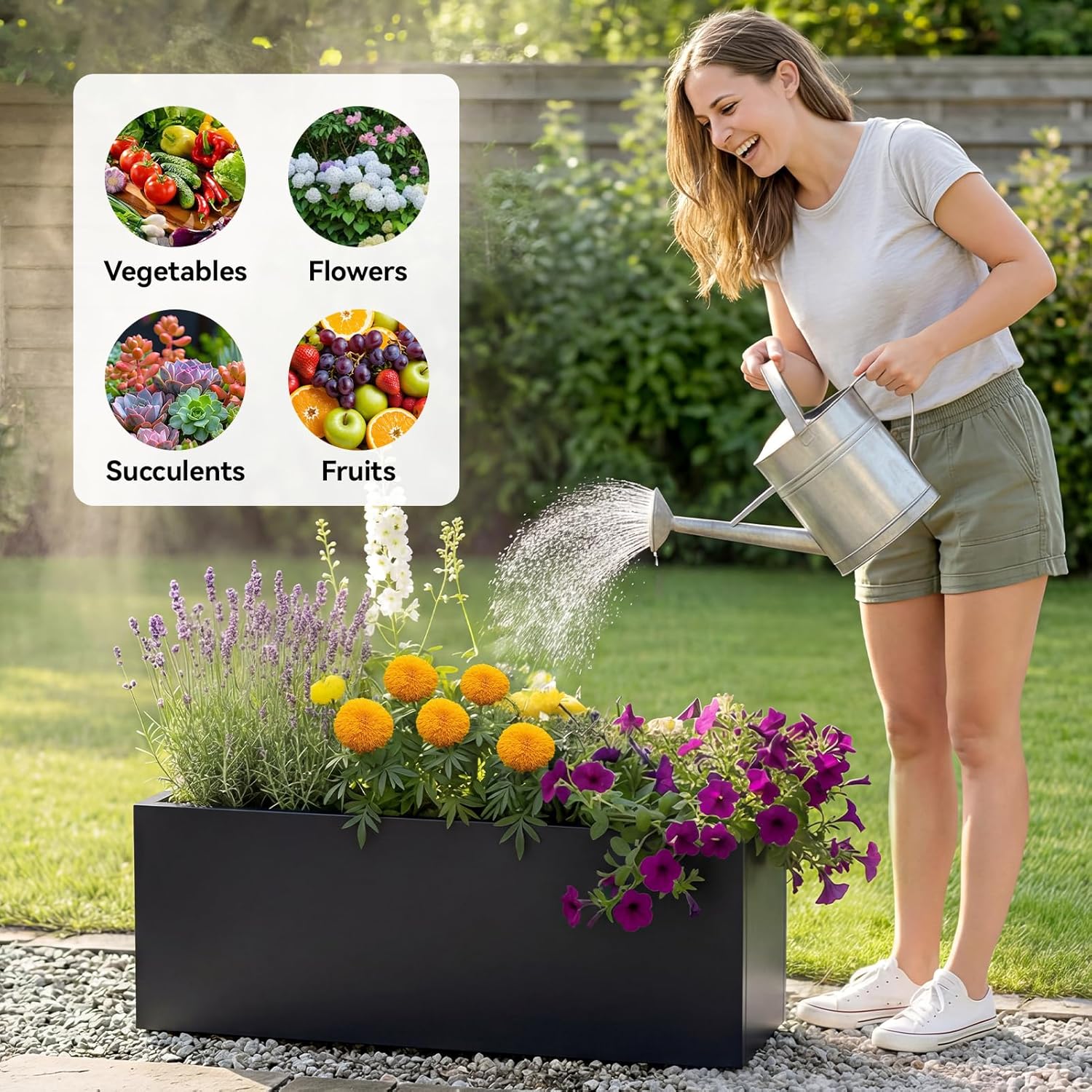 Raised Garden Bed Galvanised Steel Planter Box 60L Outdoor Black