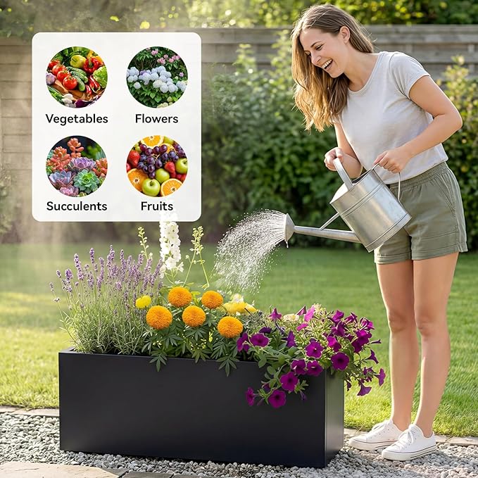 Raised Garden Bed Galvanised Steel Planter Box 70L Outdoor Black