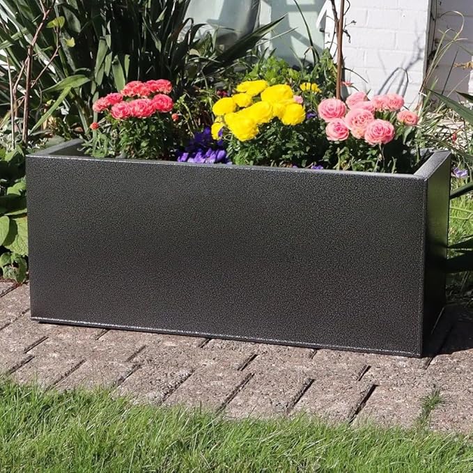 Galvanised Metal Trough Planter Rustproof Drainage 75x32x32cm