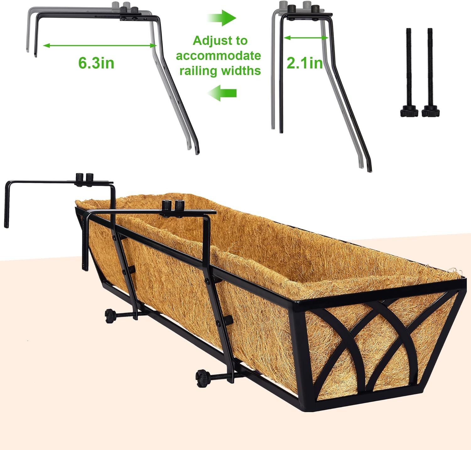 Window Box Planters 24in Set 6 Hanging Metal Trough Coco Liner