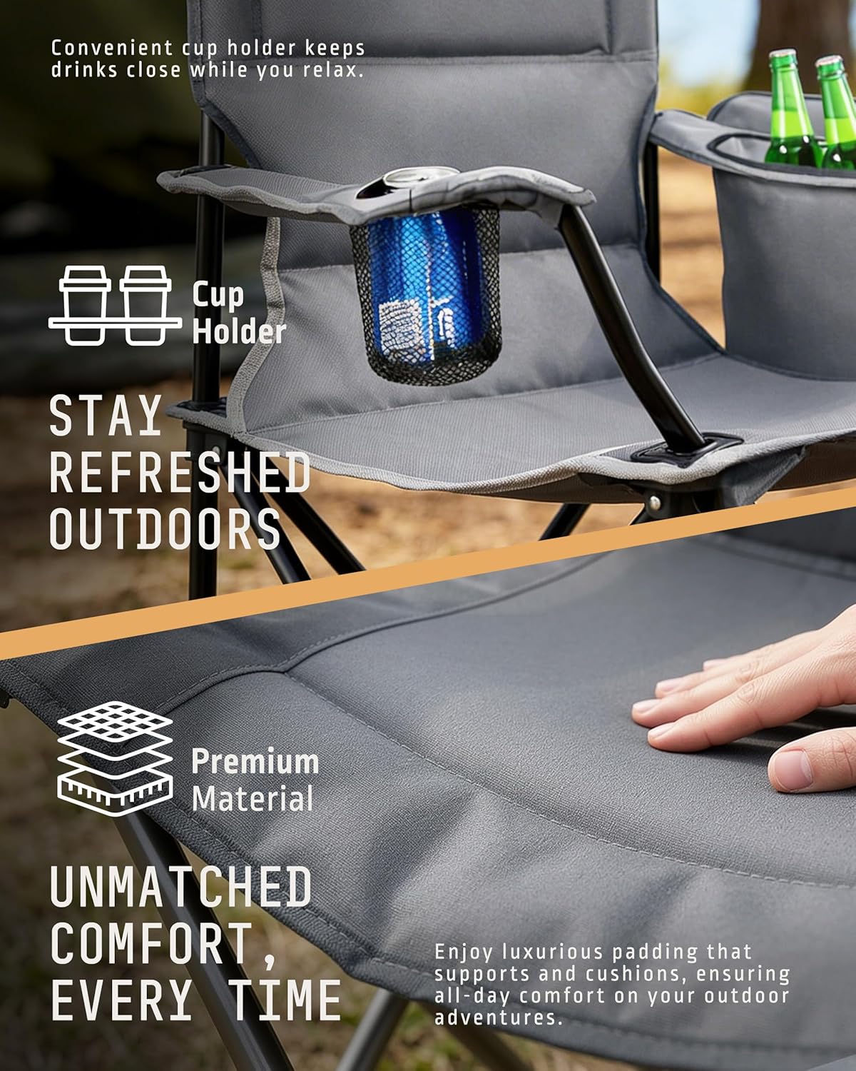 Folding Camping Chairs 2 Pack Cooler Bag Grey Portable