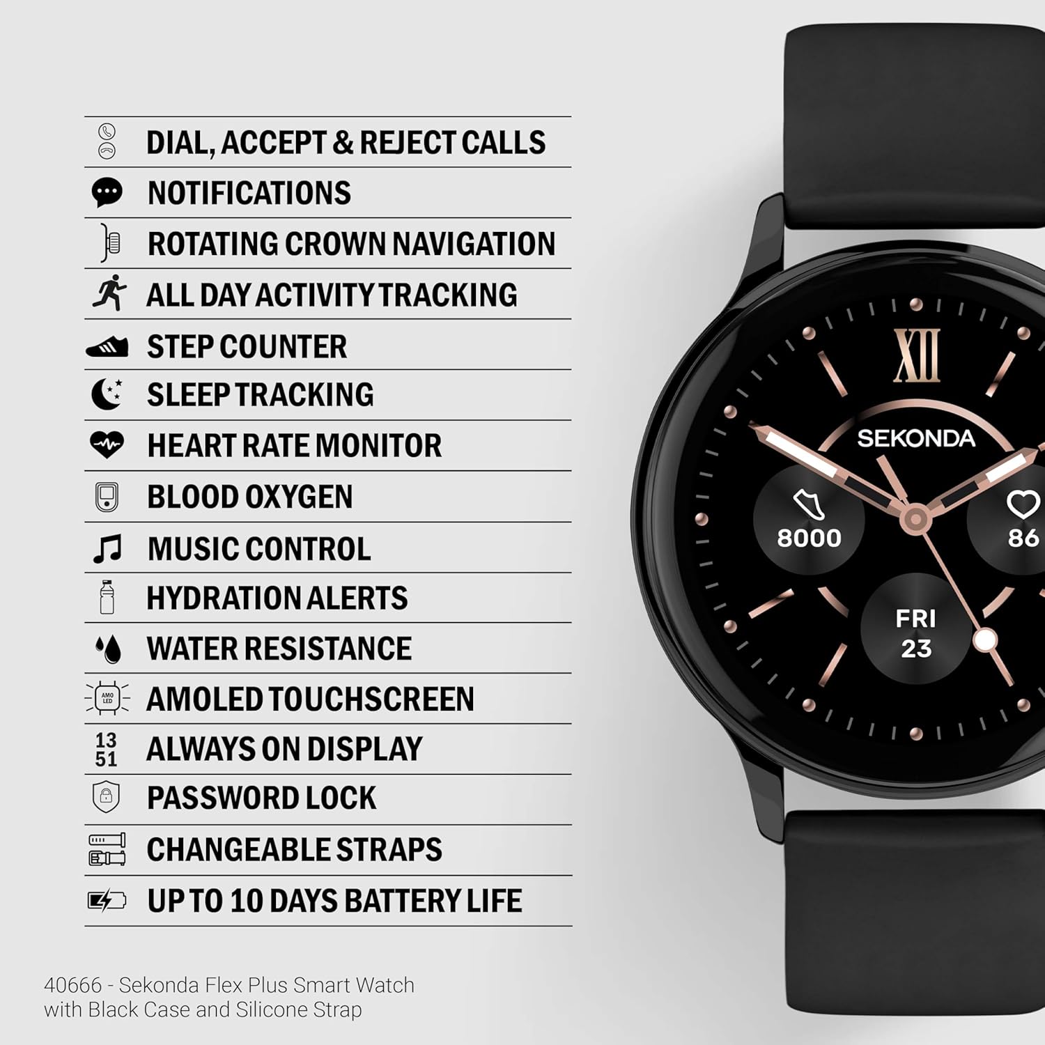 42mm Flex Plus Smart Watch Black Strap