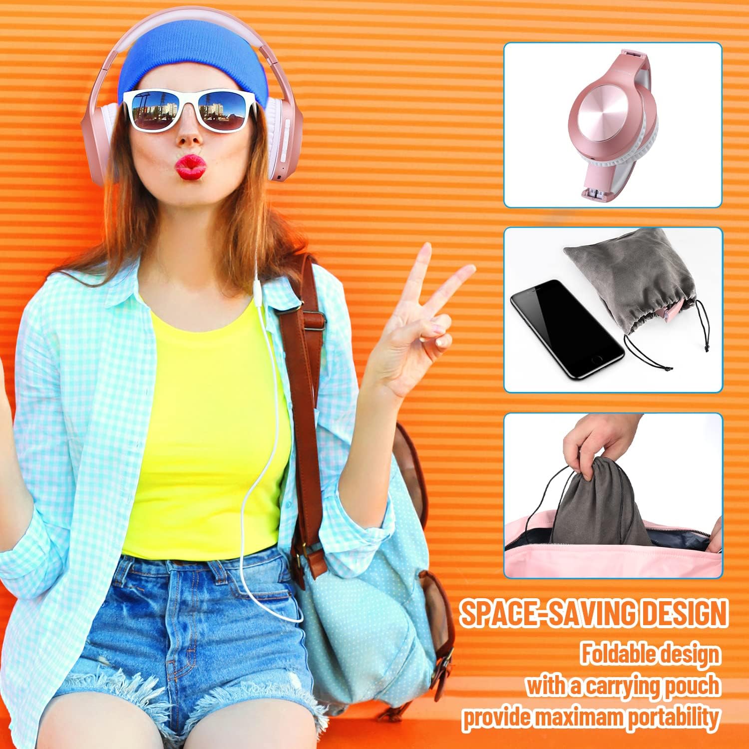 Bluetooth Over Ear Headphones 68H Playtime Deep Bass Foldable Mic