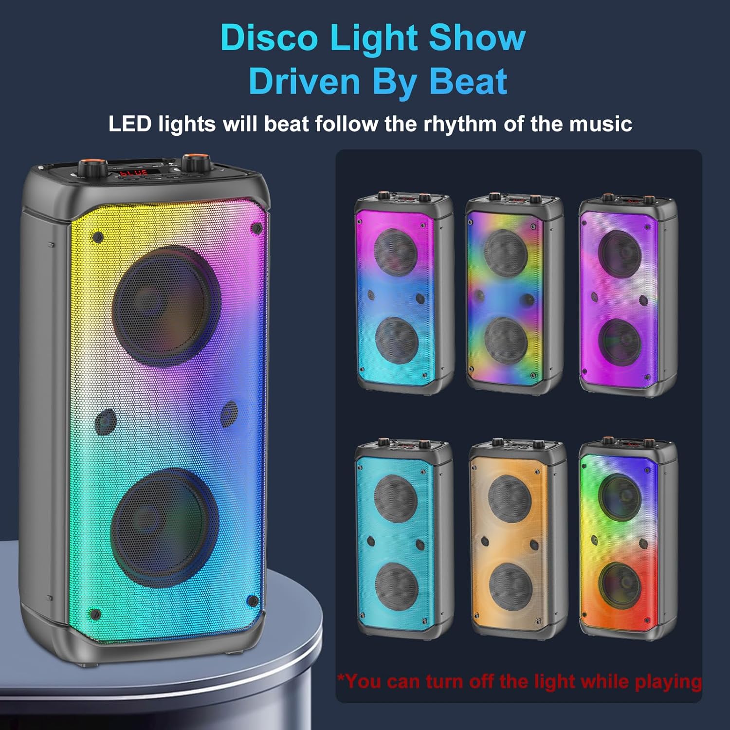 80W Portable Bluetooth Party Speaker Deep Bass LED TWS
