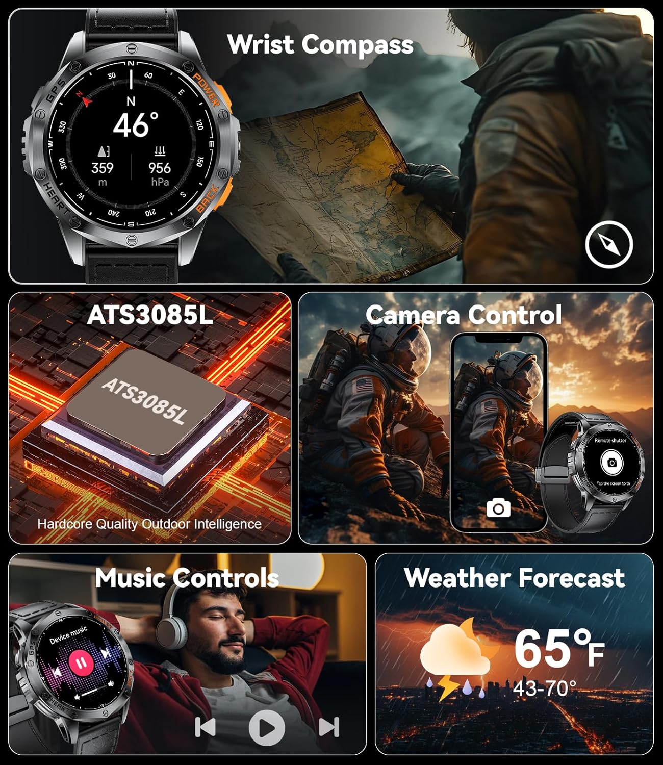 Mens GPS Smart Watch AMOLED Bluetooth Call Leather