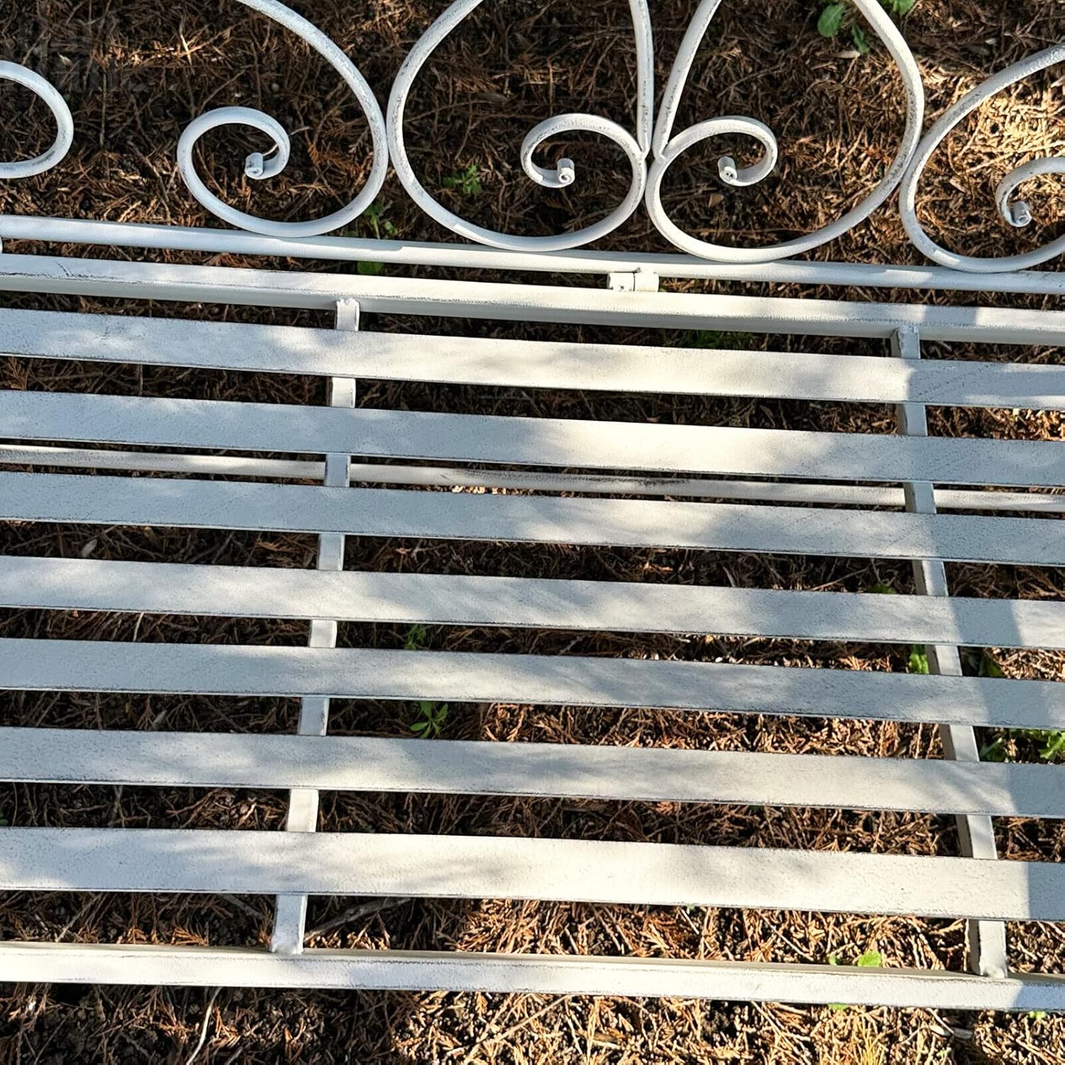 Vintage White Metal Garden Bench 2 Seater French Country Seat
