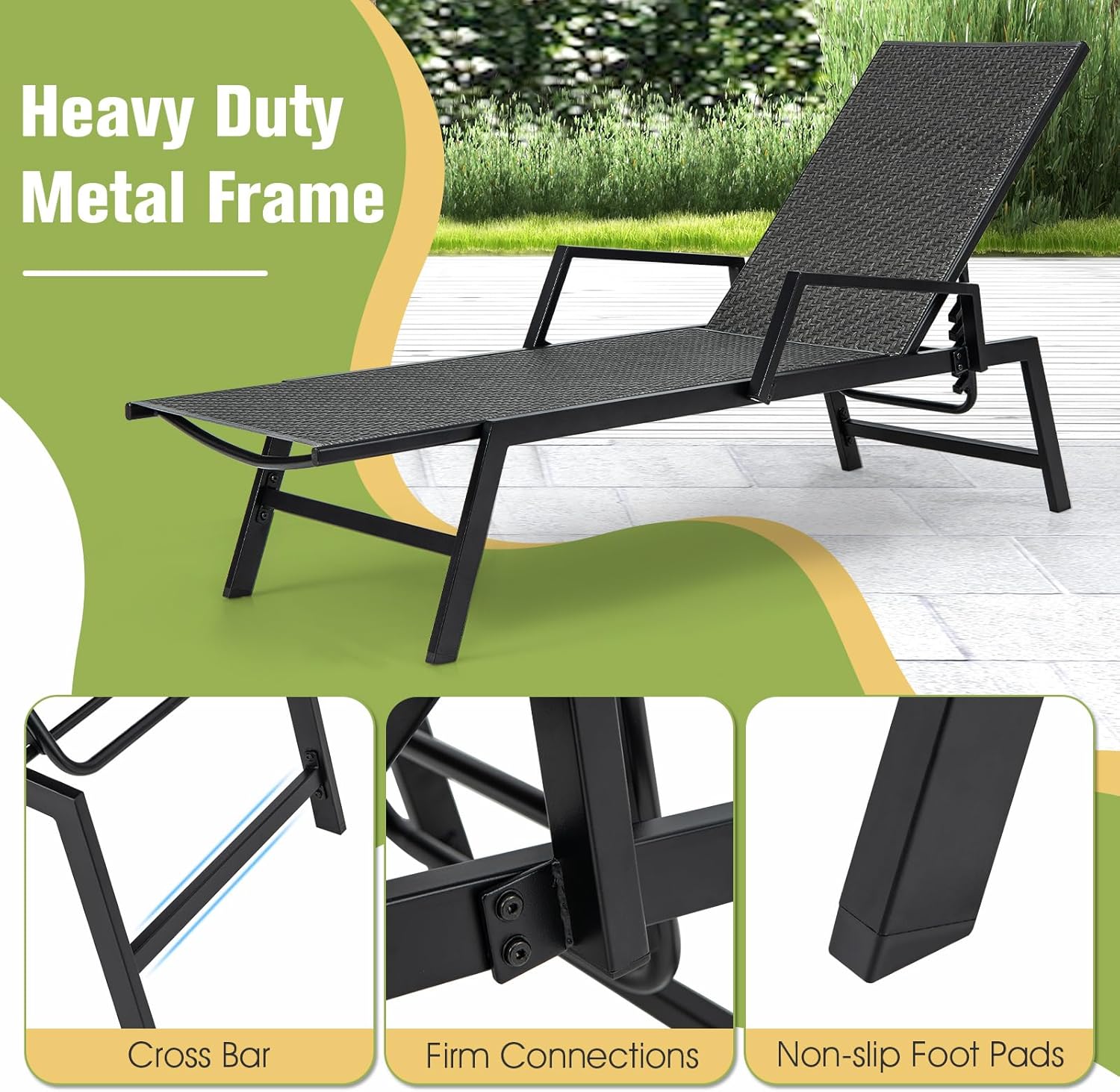 Rattan Sun Lounger 5 Position Recliner with Armrests