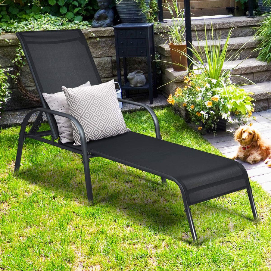 Garden Sun Lounger 5 Position Recliner Black 160kg