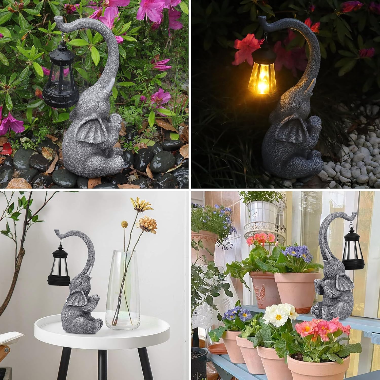 Solar Elephant Garden Statue LED Lantern Outdoor Waterproof Decor