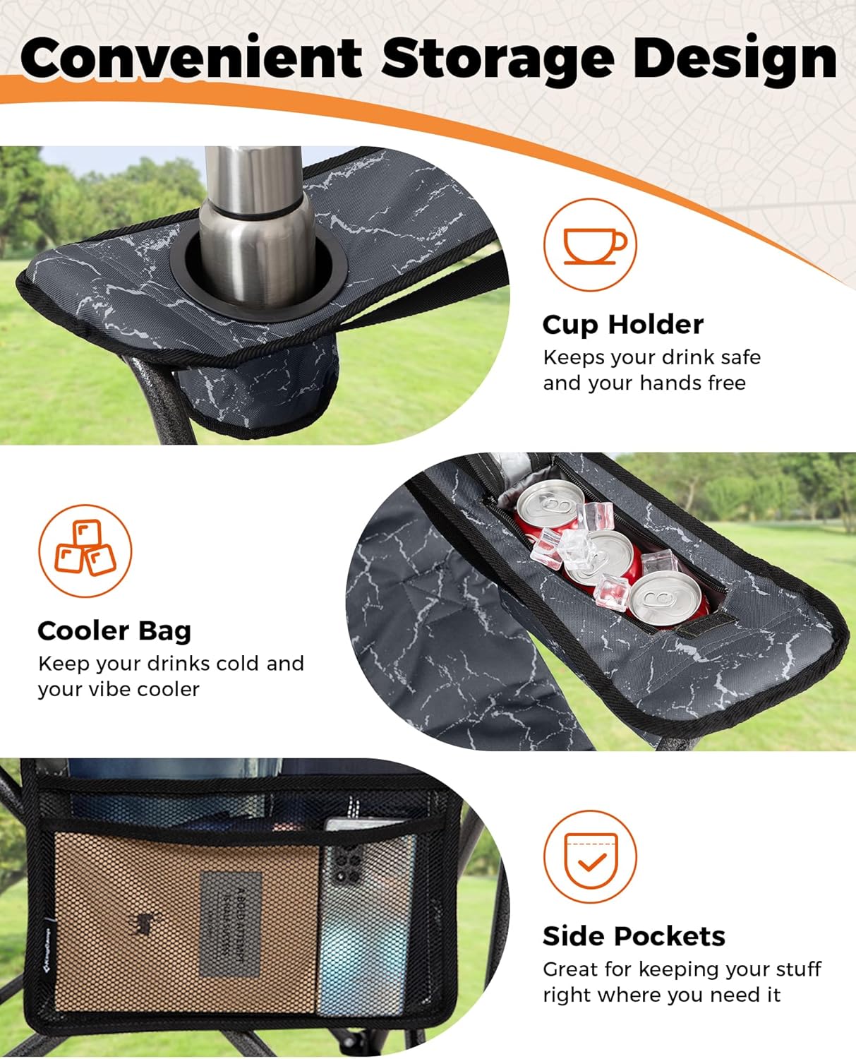 Oversized Camping Chair 450 LBS Folding Seat with Lumbar Cooler