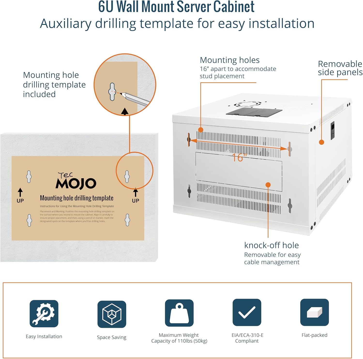 6U Wall Mount Server Cabinet 450mm Glass Door White