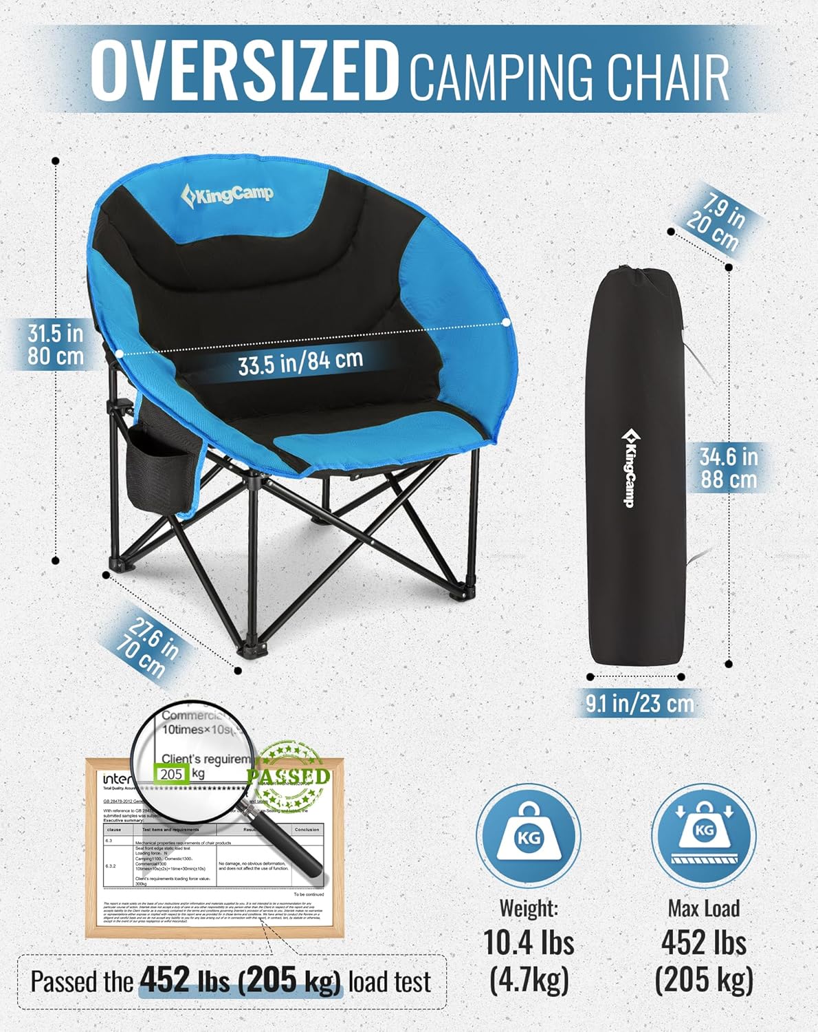 Moon Camping Chair XXL Padded Folding Seat Blue