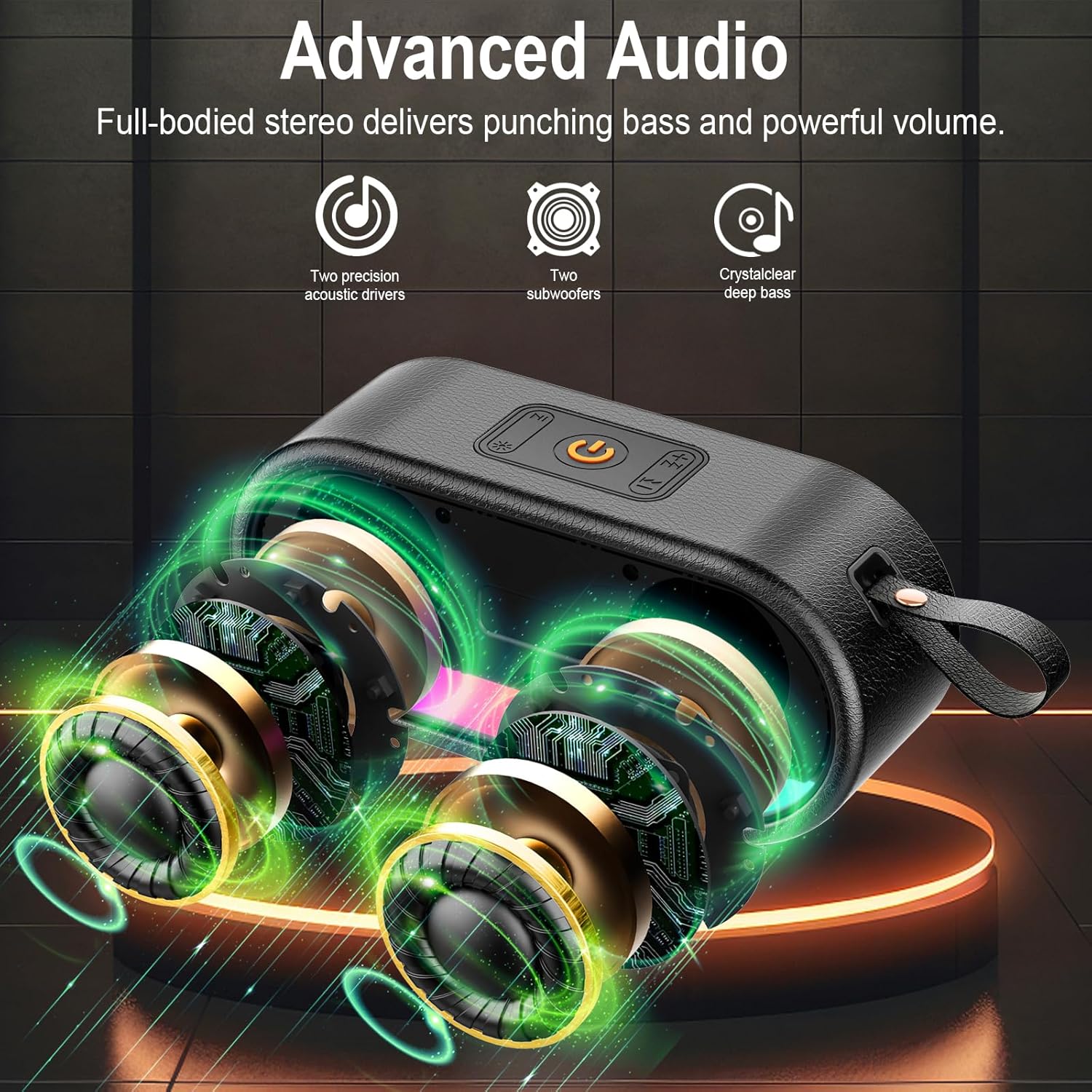Portable Bluetooth Speaker 5.3 Bass Waterproof IPX6 RGB Lights