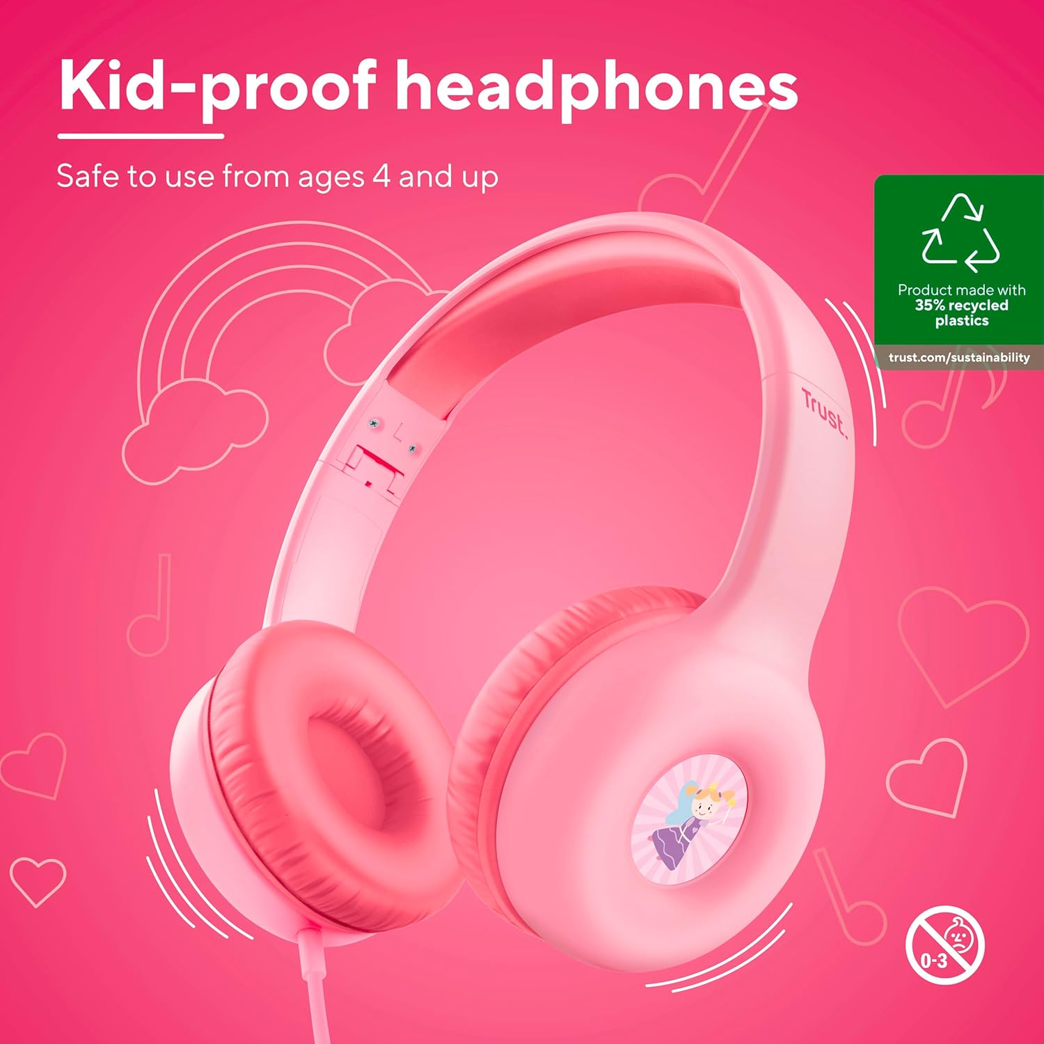 Kids Wired Headphones 85dB Volume Limit Foldable Mic Pink