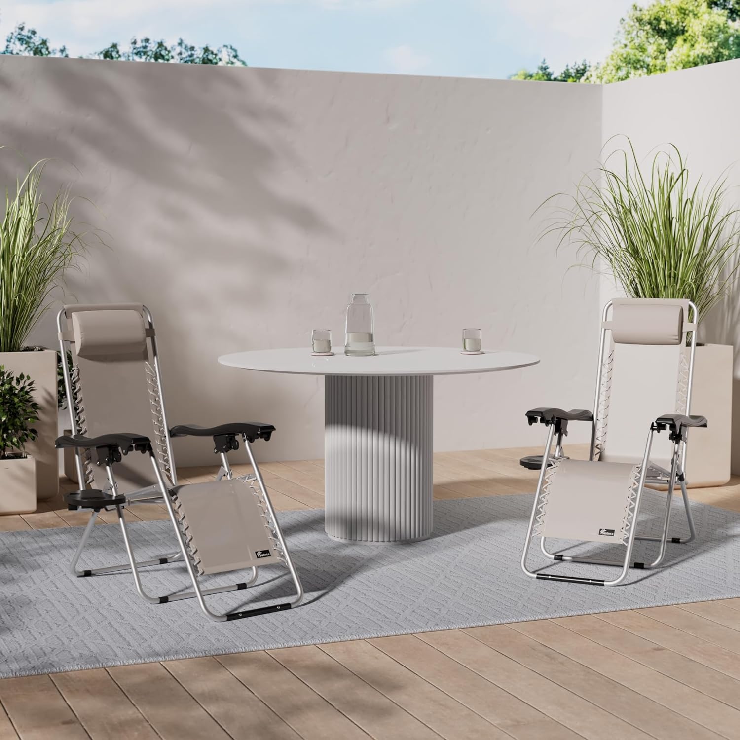 Zero Gravity Sun Loungers Set of 2 Grey Recliner Chairs