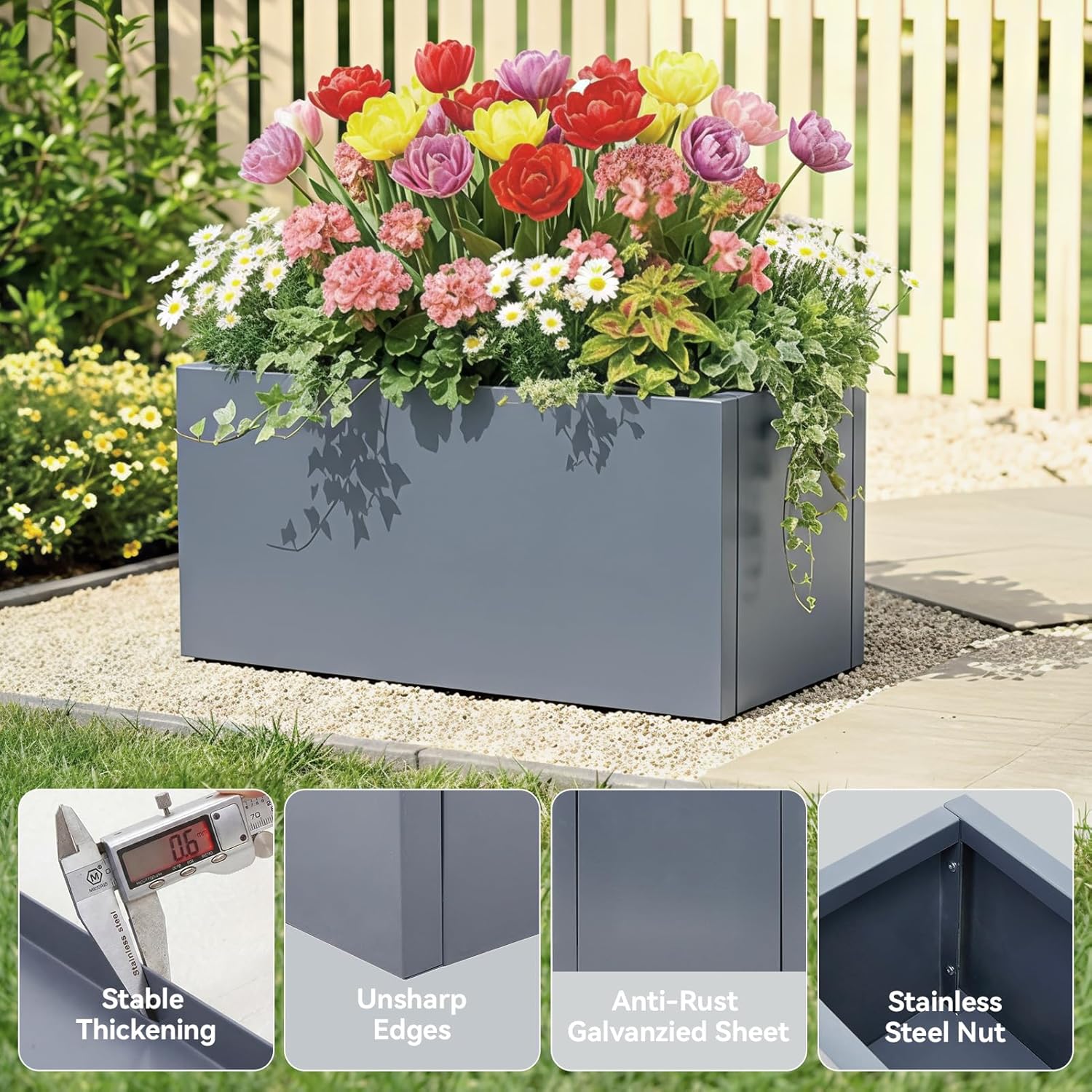 Raised Garden Bed Galvanised Steel Planter Box 70L Outdoor Indoor Grey