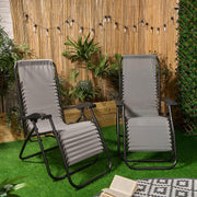 2 Zero Gravity Sun Lounger Chairs Charcoal Grey Folding