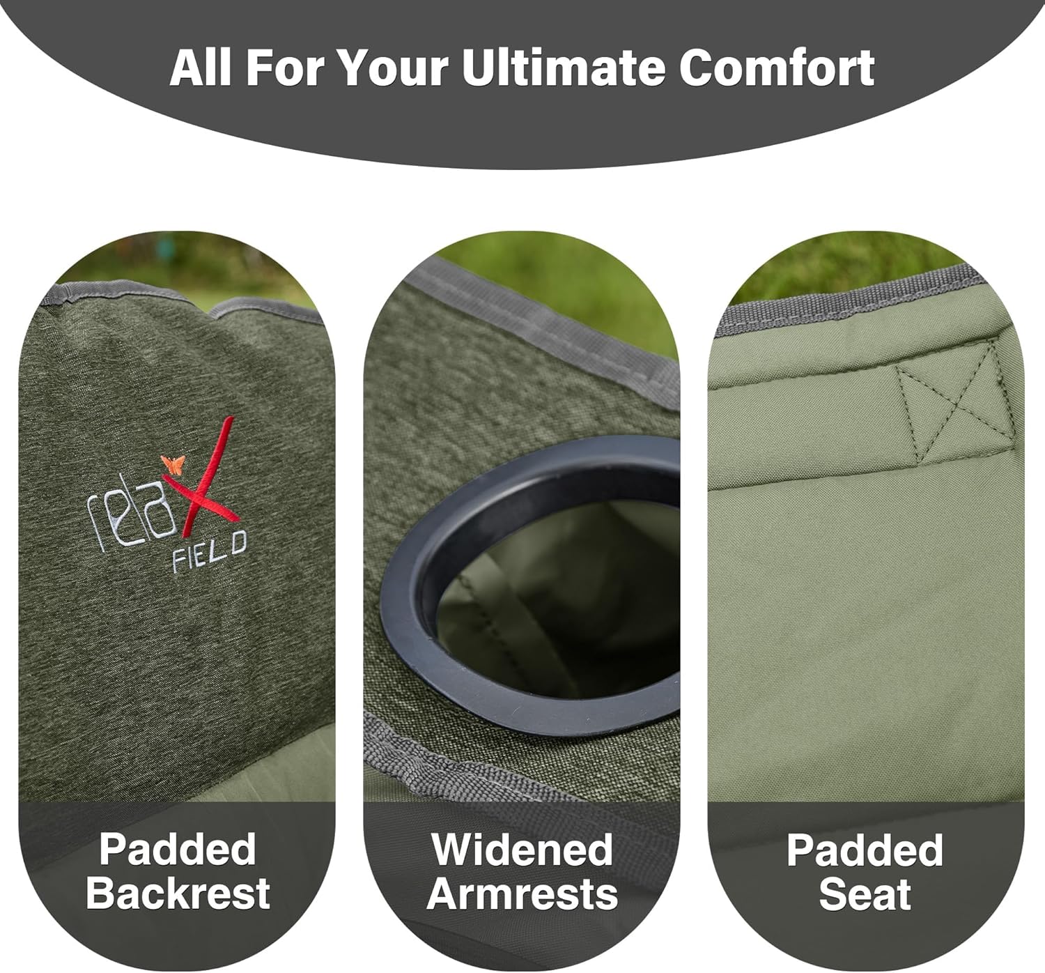 Set of 2 Oversized Padded Camping Chairs 227KG Green