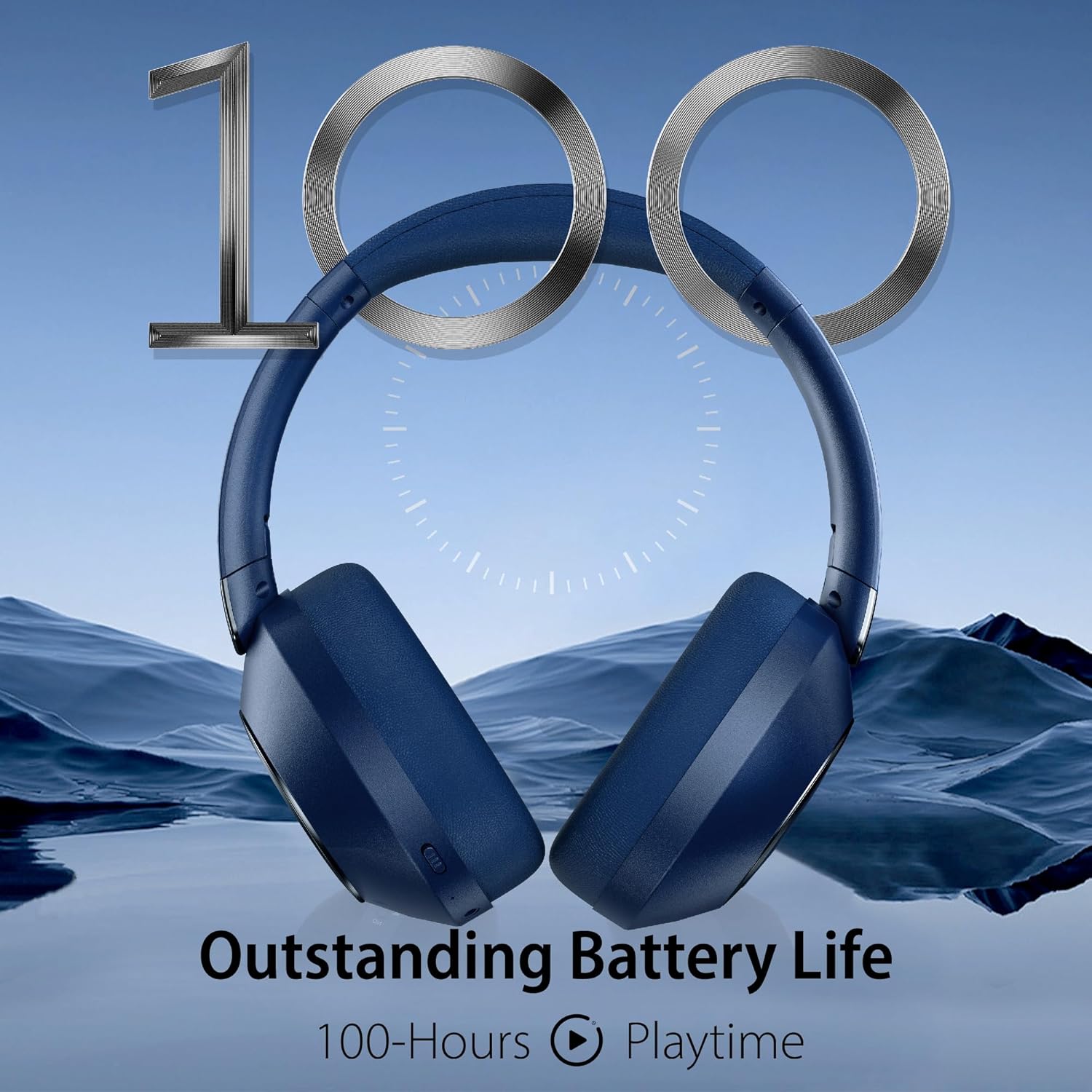 Wireless Noise Cancelling Over Ear Headphones 100Hr Battery Blue