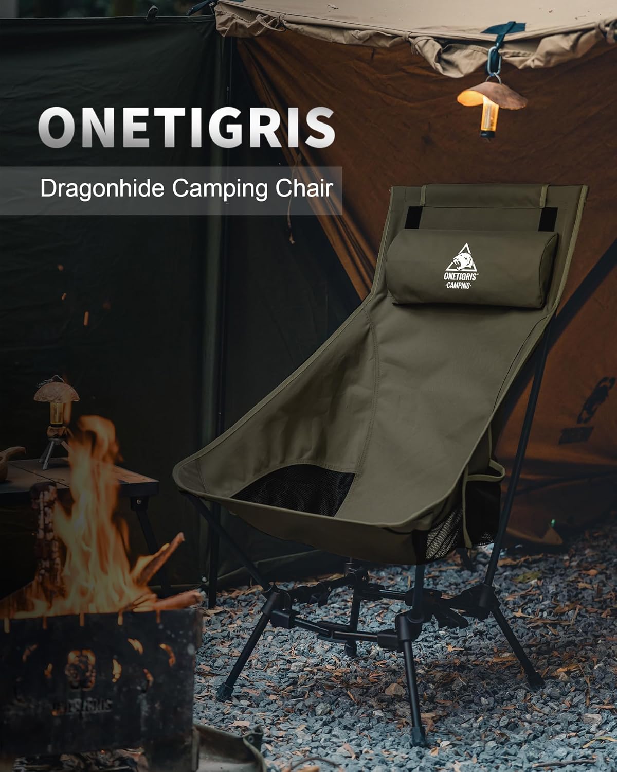 Oversized Camping Chair with Pillow 275lb Green