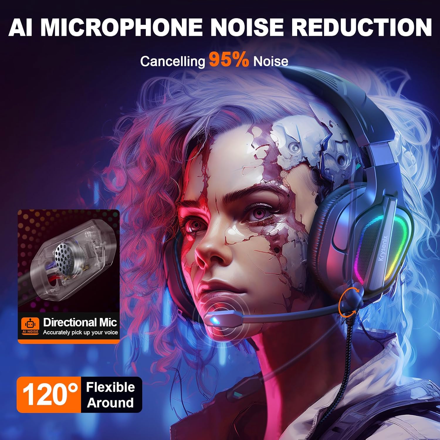 Gaming Headset with Mic RGB LED Stereo Headphones 3.5mm for PS5 PS4 PC