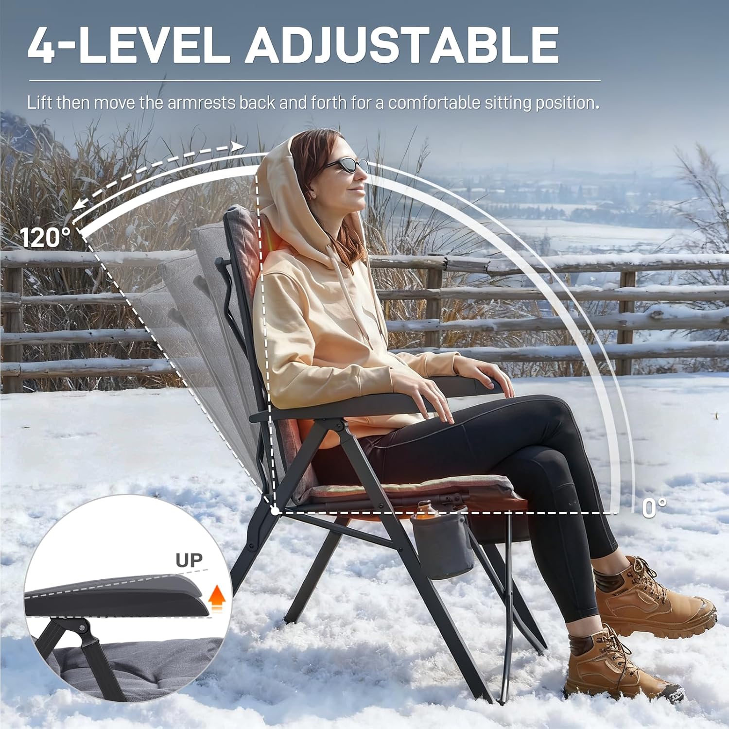 Heated Reclining Camping Chair 150kg High Back Padded