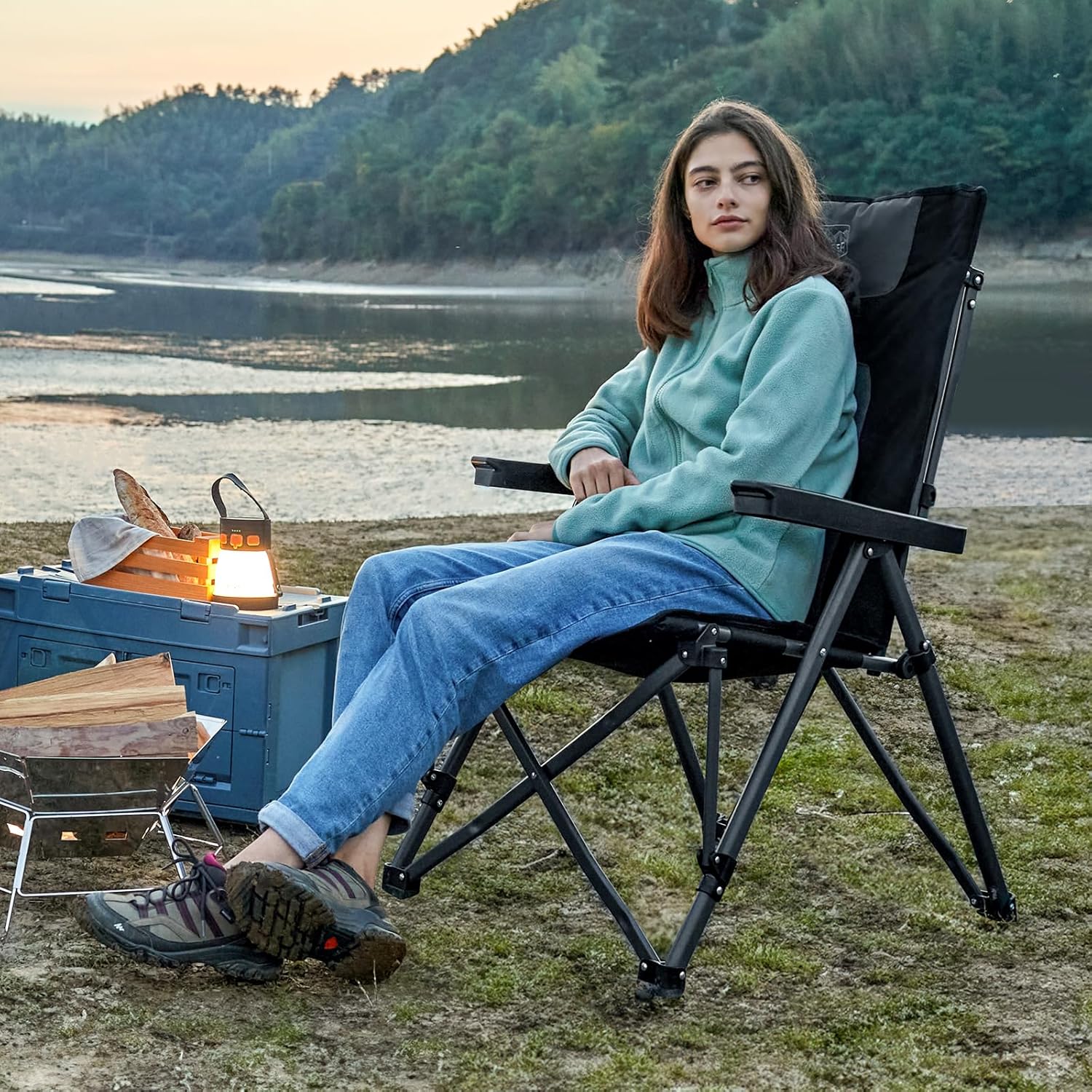 Heavy Duty Reclining Camping Chair 260kg Foldable Padded Seat