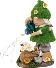 Solar Garden Gnome Watering Statue LED Outdoor Decor Resin