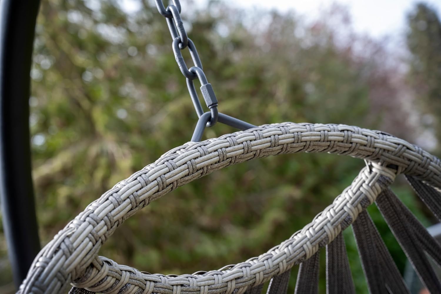 Hanging Egg Chair with Stand Grey Rattan Cushion Set