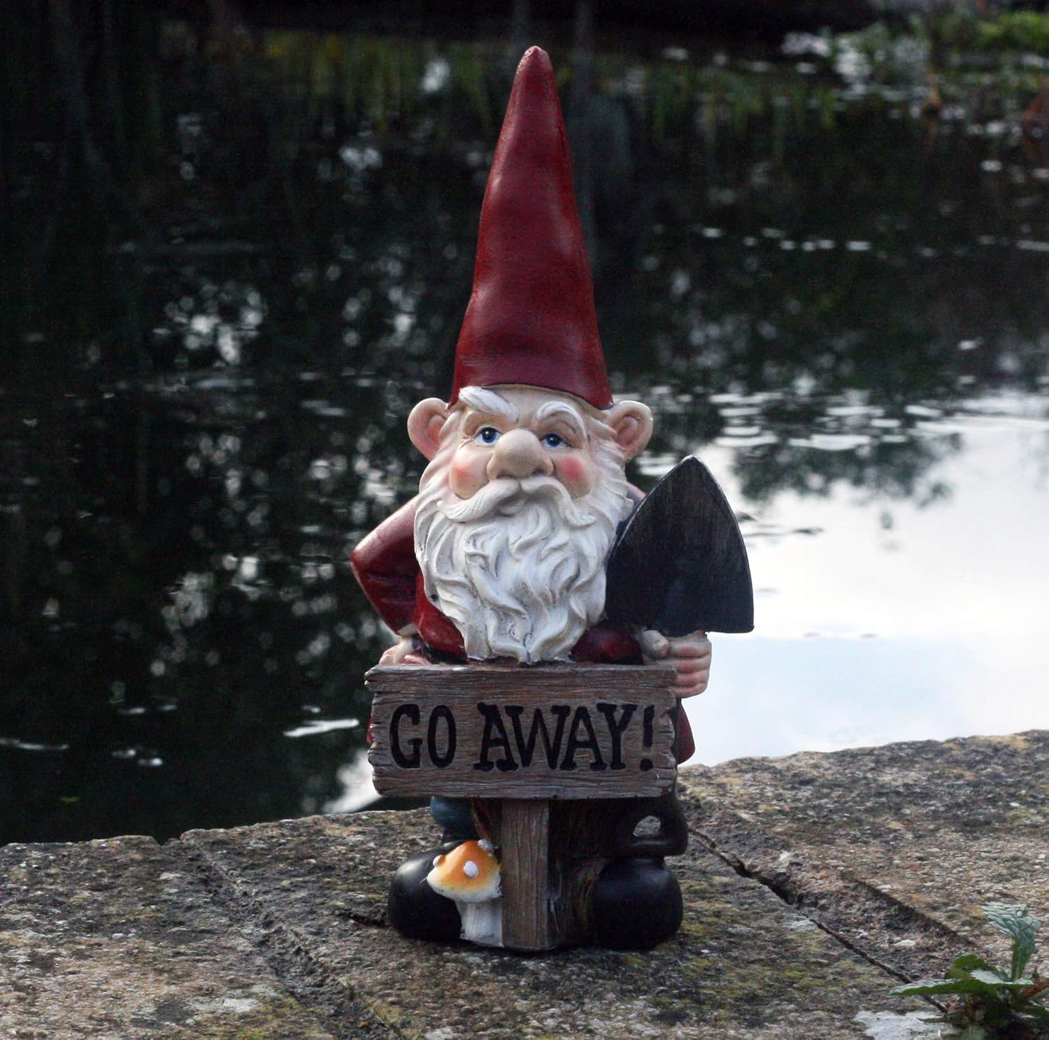 Funny Garden Gnome Go Away Sign Statue Resin Outdoor Decor