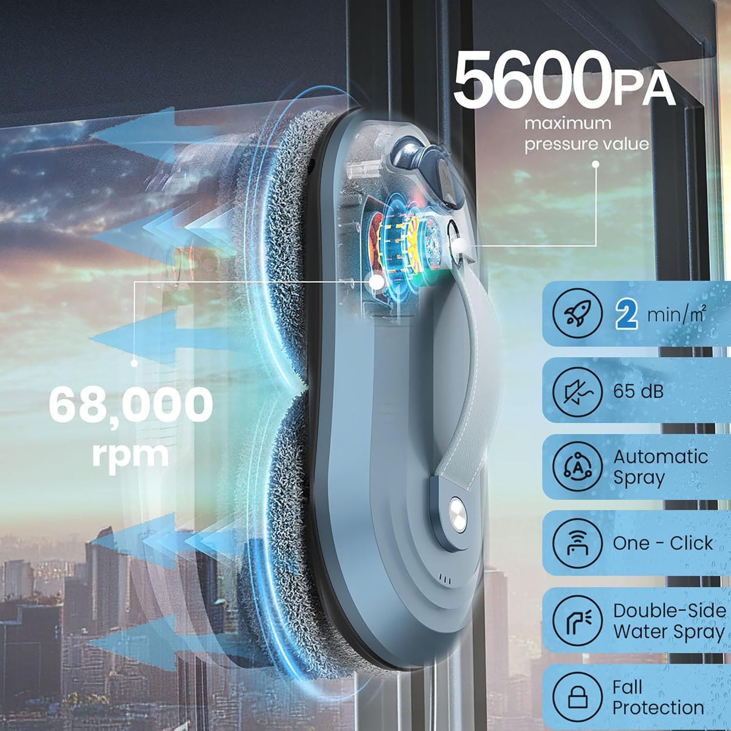 Window Cleaning Robot 5600Pa Suction AI Smart Glass Cleaner Remote