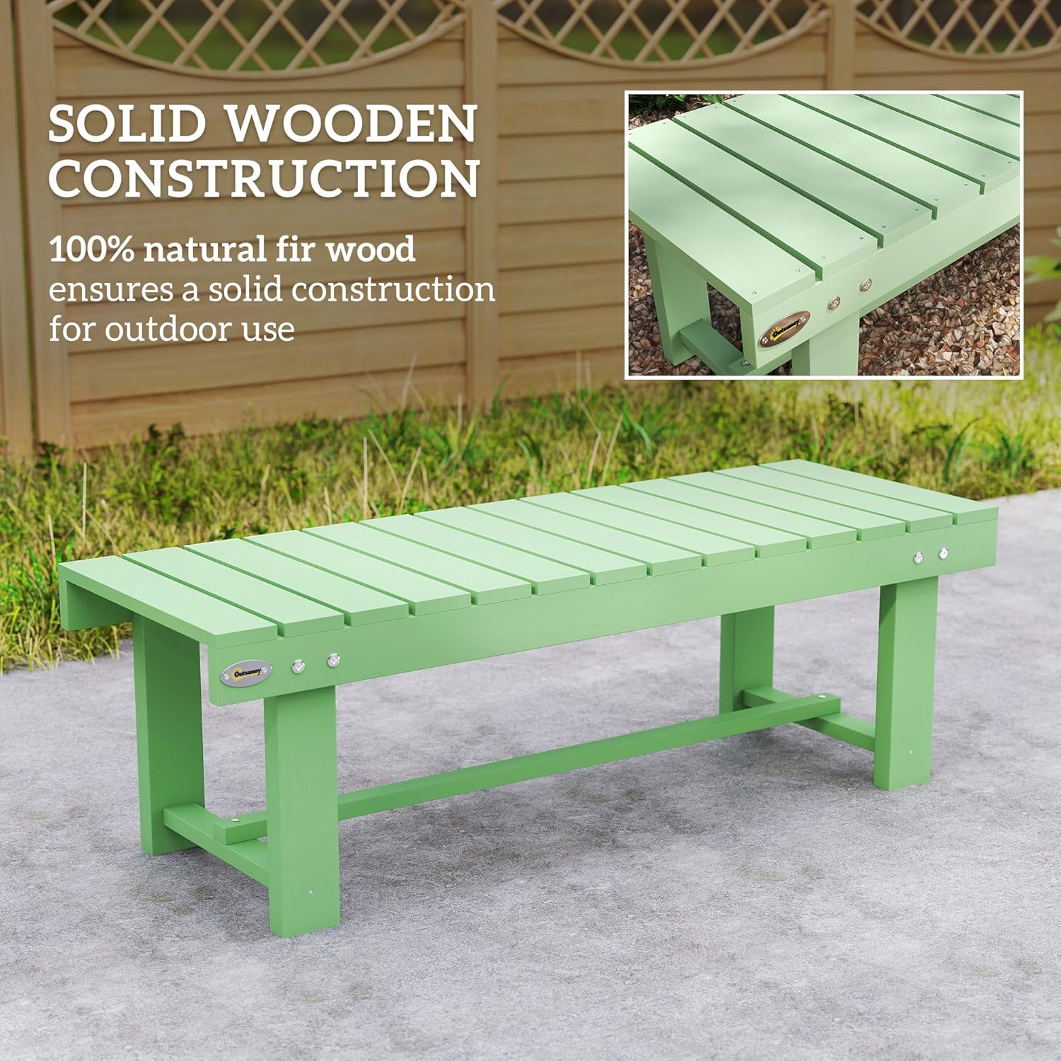 2 Seater Wooden Garden Bench Backless Patio Seat Fir Wood