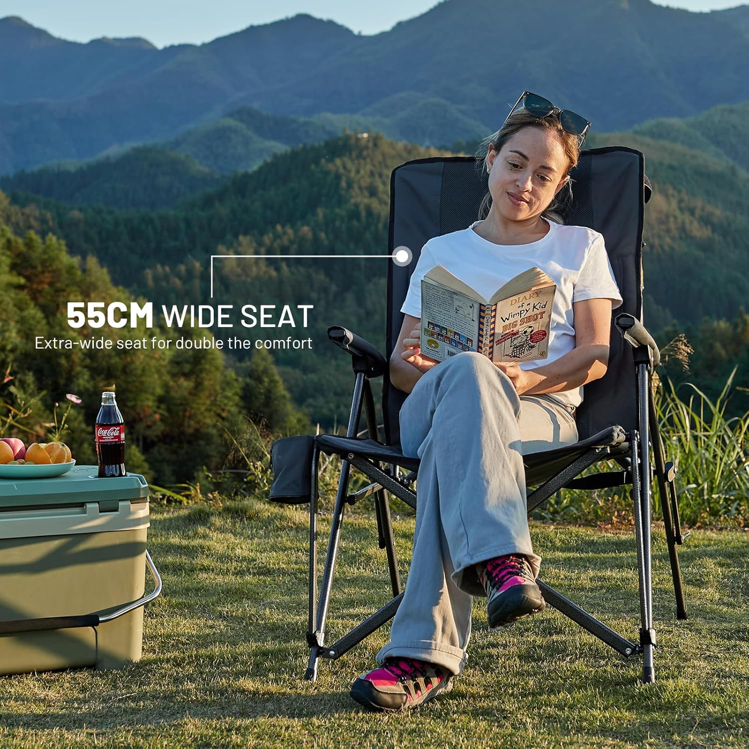 Camping Chairs 2 Pack 150kg High Back Black
