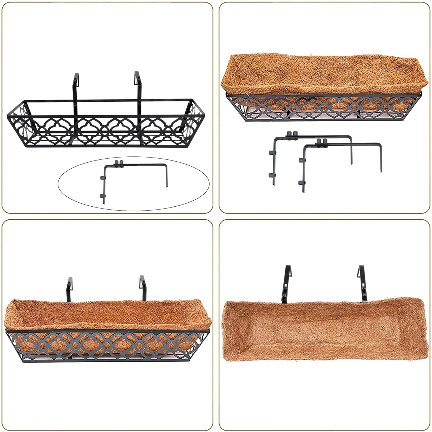 30in Hanging Flower Baskets Wall Planter Rail Box Coco Liner 4 Pack