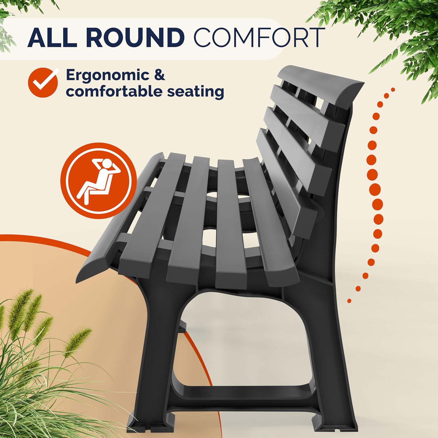 3 Seater Plastic Garden Bench Weatherproof Patio Seat Anthracite