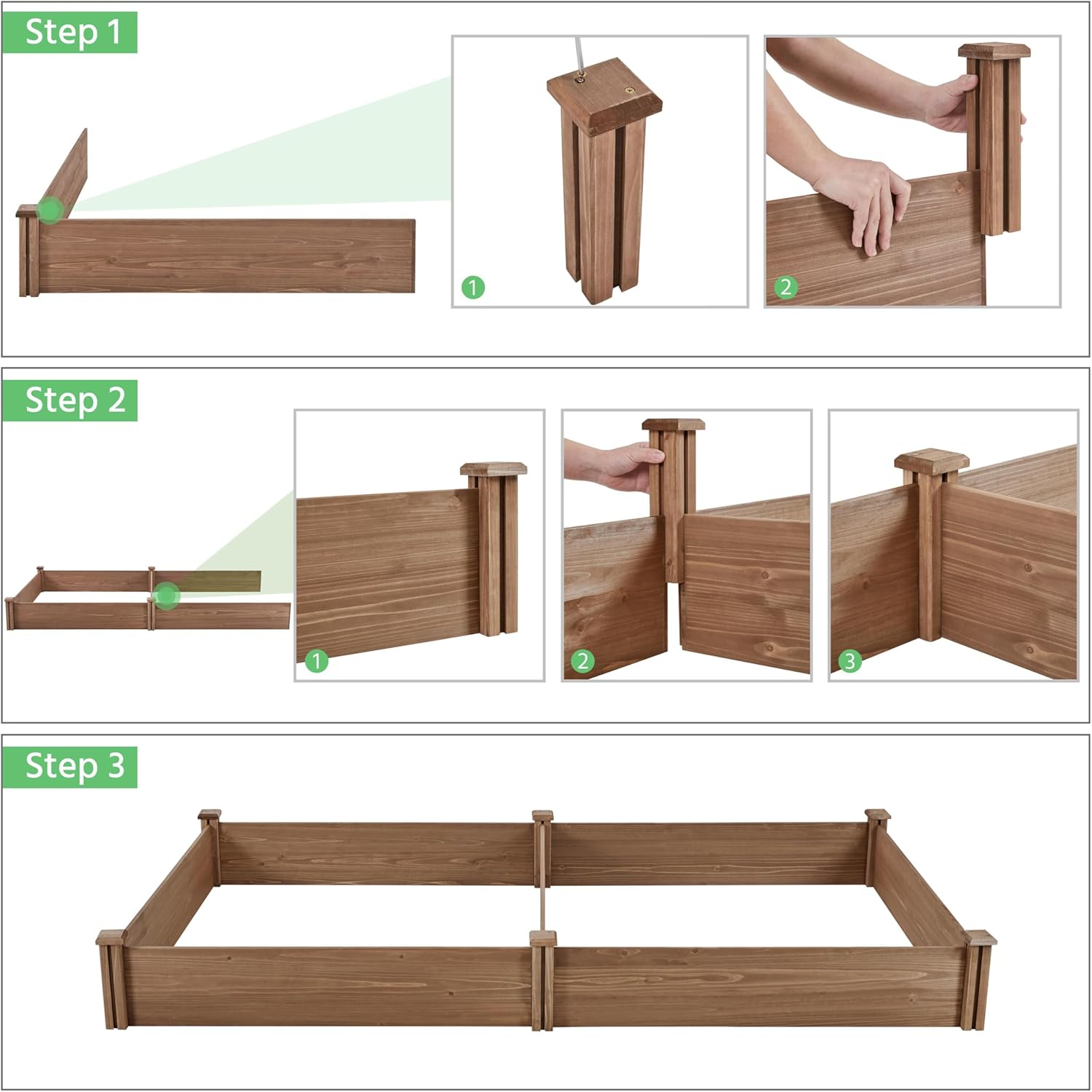 Extra Large Wooden Raised Garden Bed 241cm Dark Brown