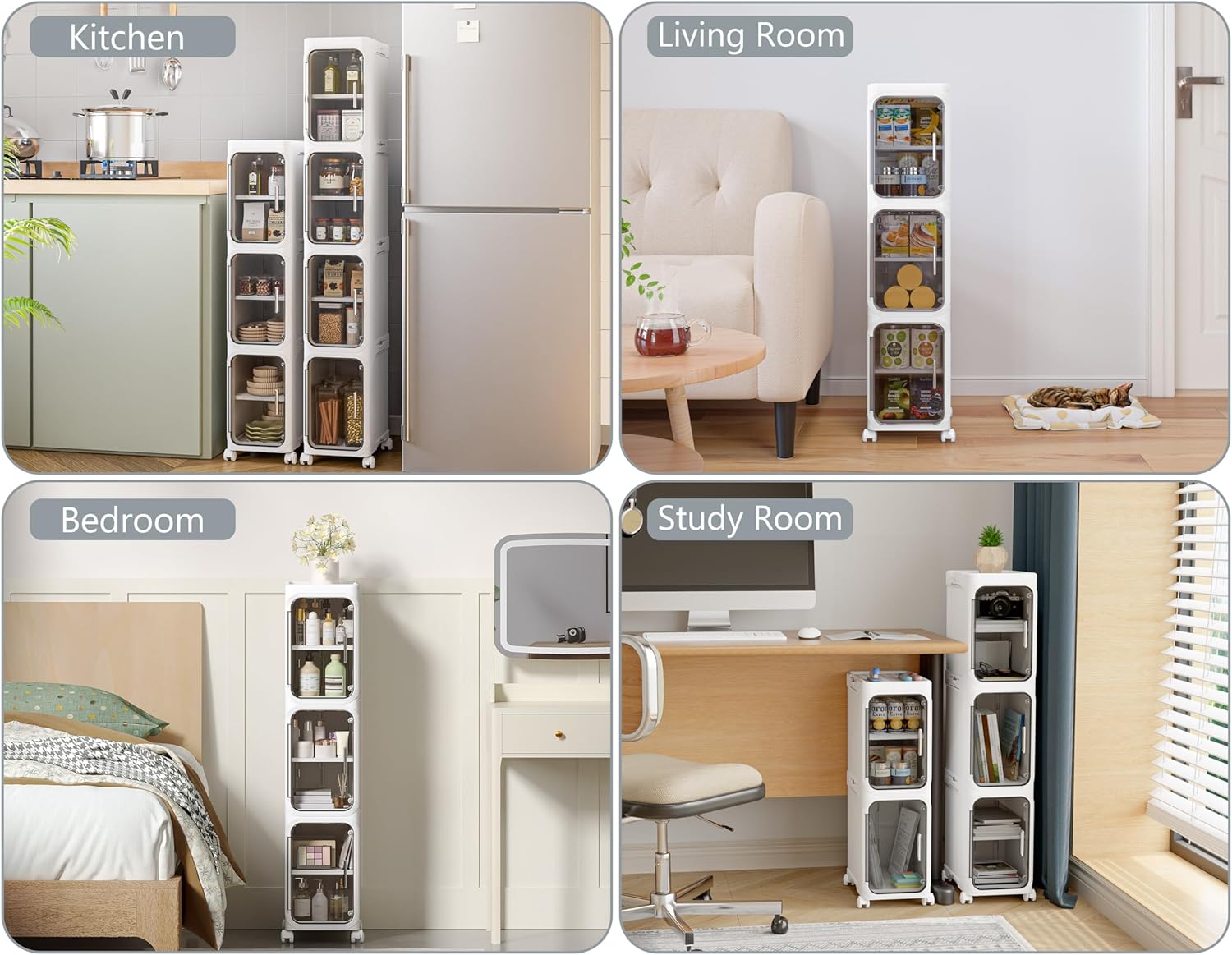 5 Tier Slim Bathroom Storage Cabinet with Wheels Waterproof Clear Smoke