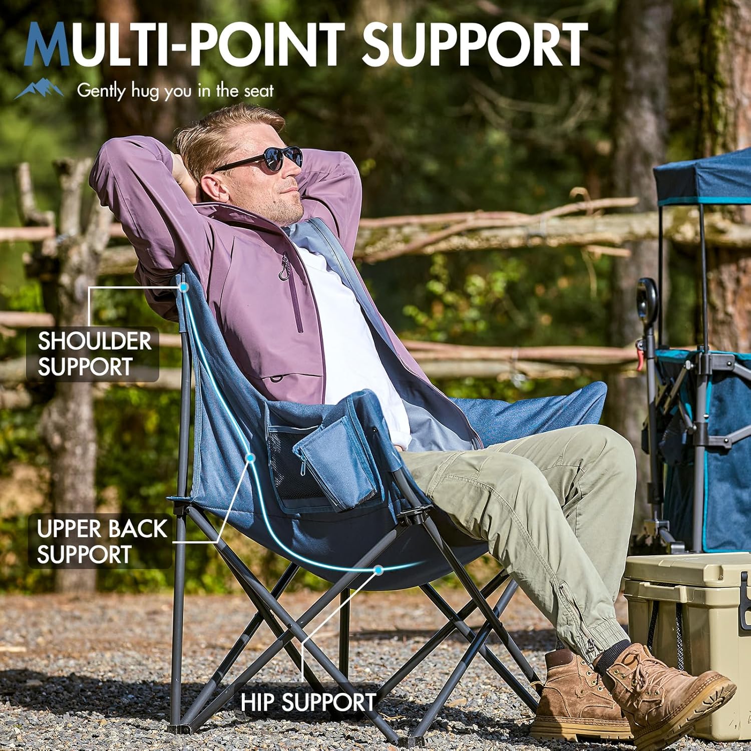 Padded Tub Camping Chair Wide Seat 150KG Blue