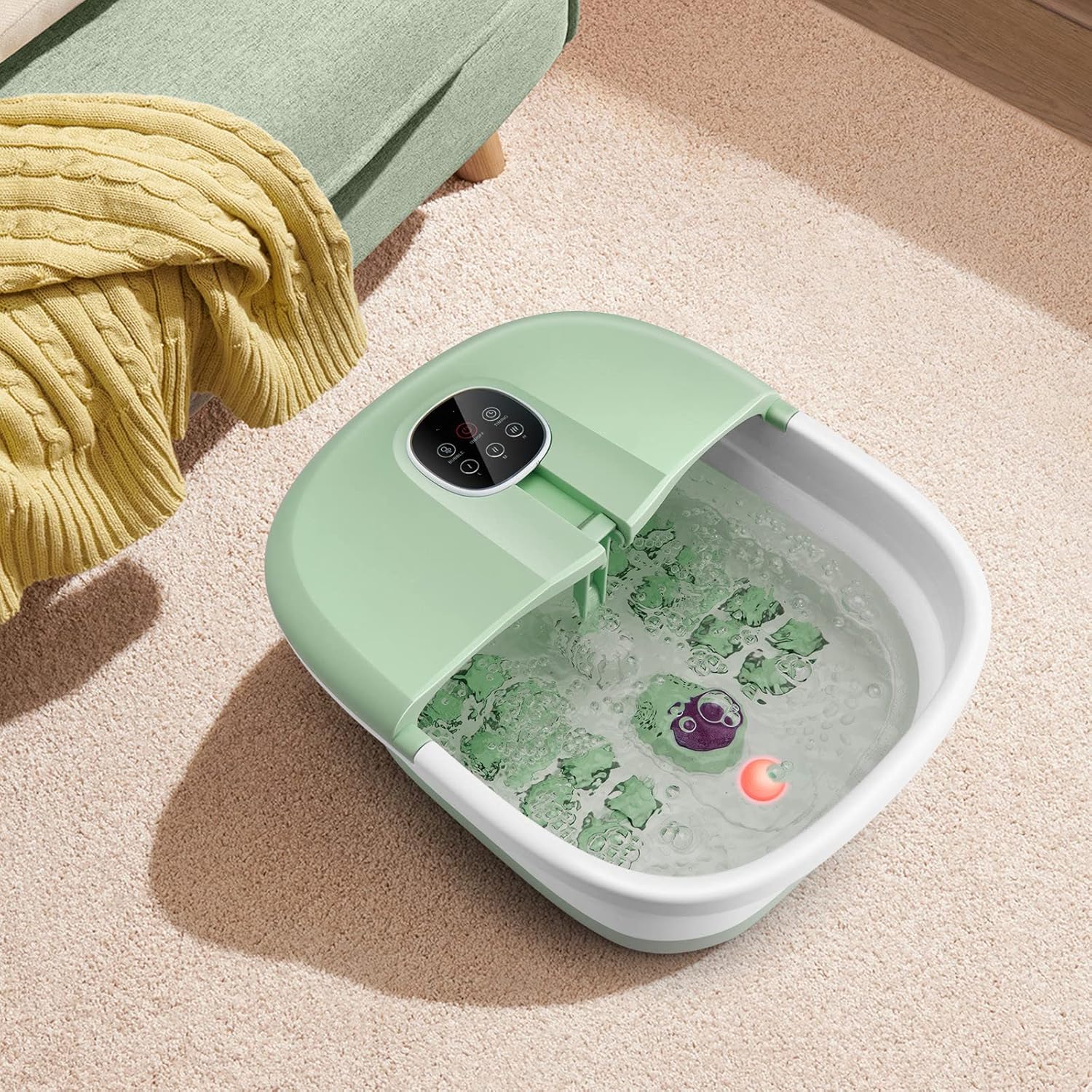 Foldable Foot Spa Massager Heated Bubble Soaker Timer Remote