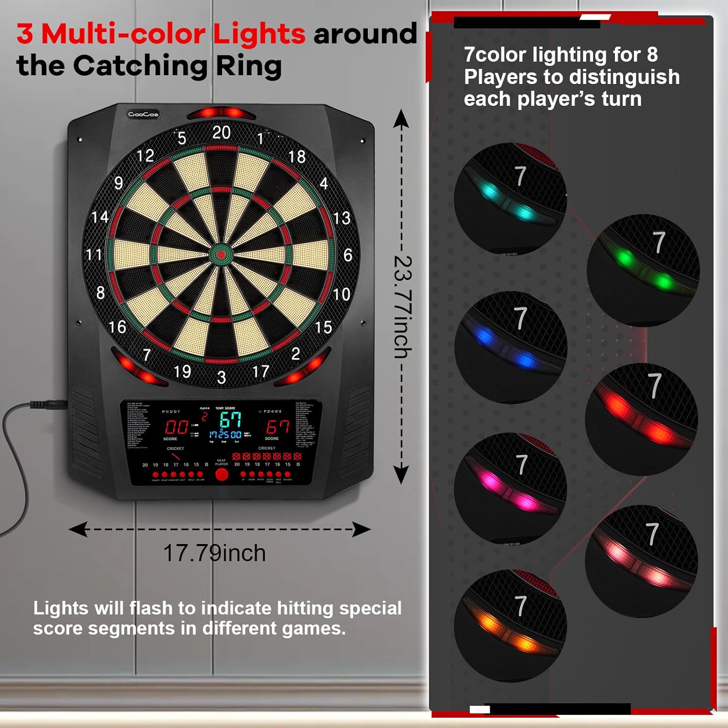 Electronic Dartboard LED Lights 45 Games 474 Modes 6 Darts