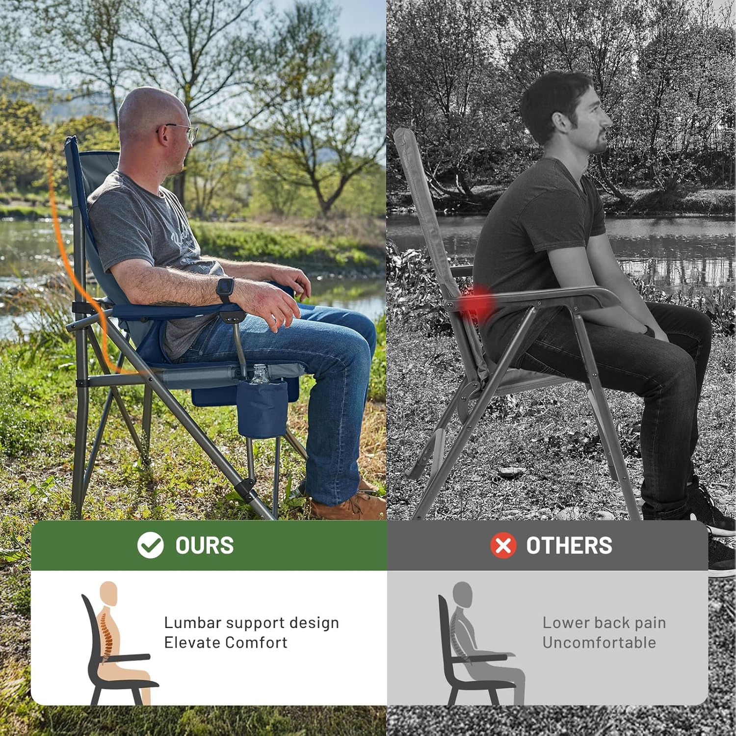 Heavy Duty Outdoor Chair with Lumbar Support Cooler Pocket Blue