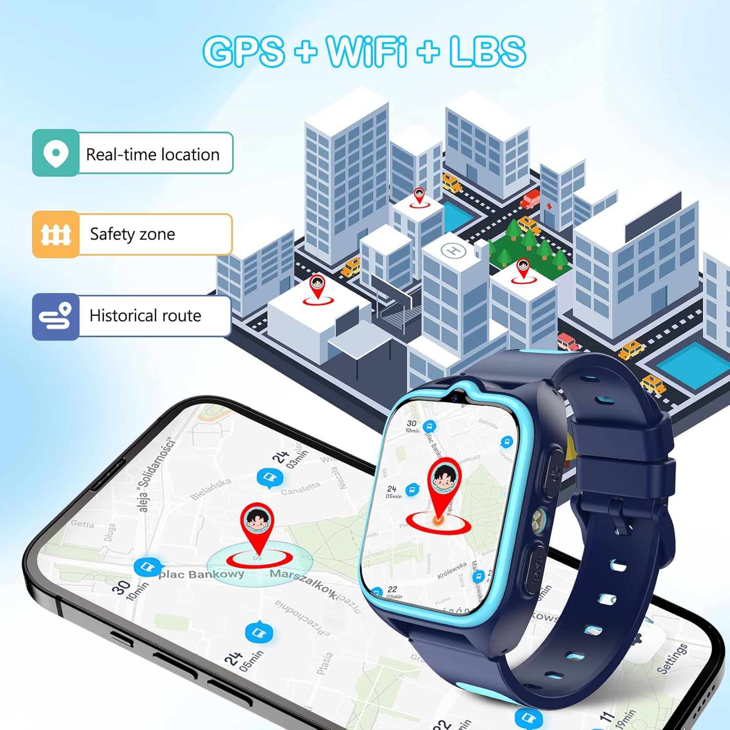 Kids 4G Smart Watch GPS Video Call SOS 1.75 Screen
