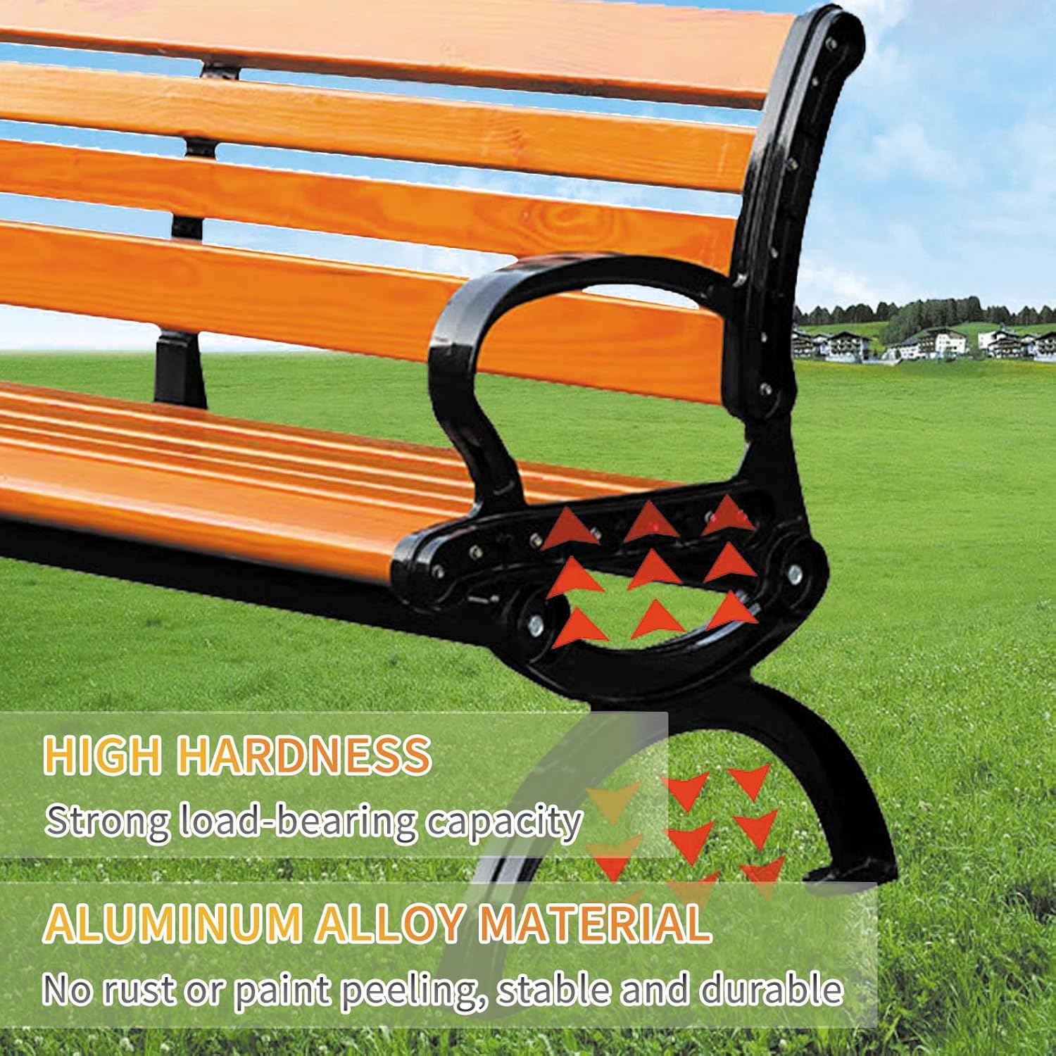 3 Seater Garden Bench Cast Iron Hardwood Outdoor Patio Seat