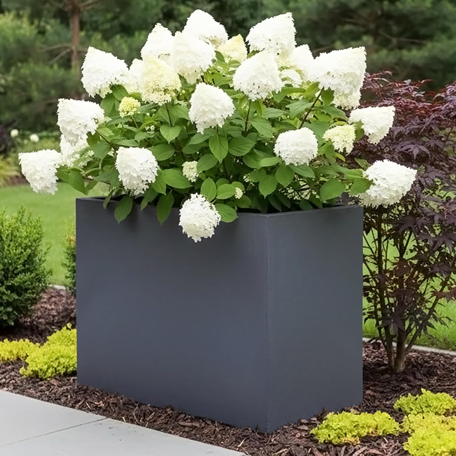 60cm Large Trough Planter Dark Grey Stone Effect Outdoor Pot