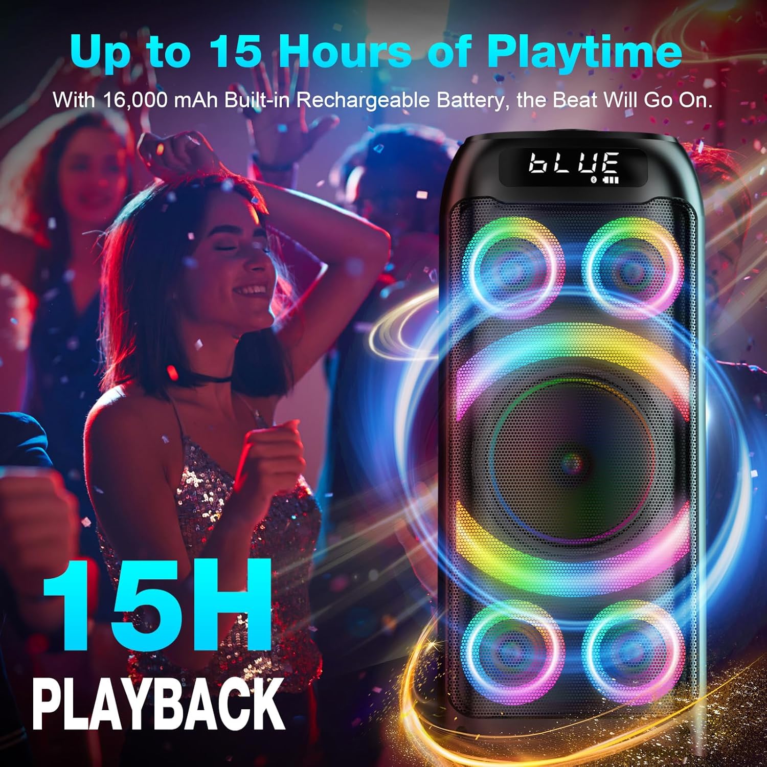160W Portable Bluetooth Party Speaker Deep Bass LED TWS