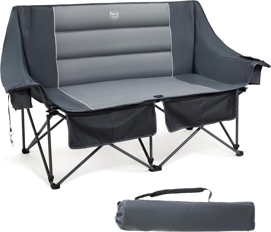 2 Seater Camping Loveseat Folding Sofa 320KG Grey