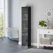 190cm Gloss Black Tall Bathroom Storage Cabinet 2 Door Shelves