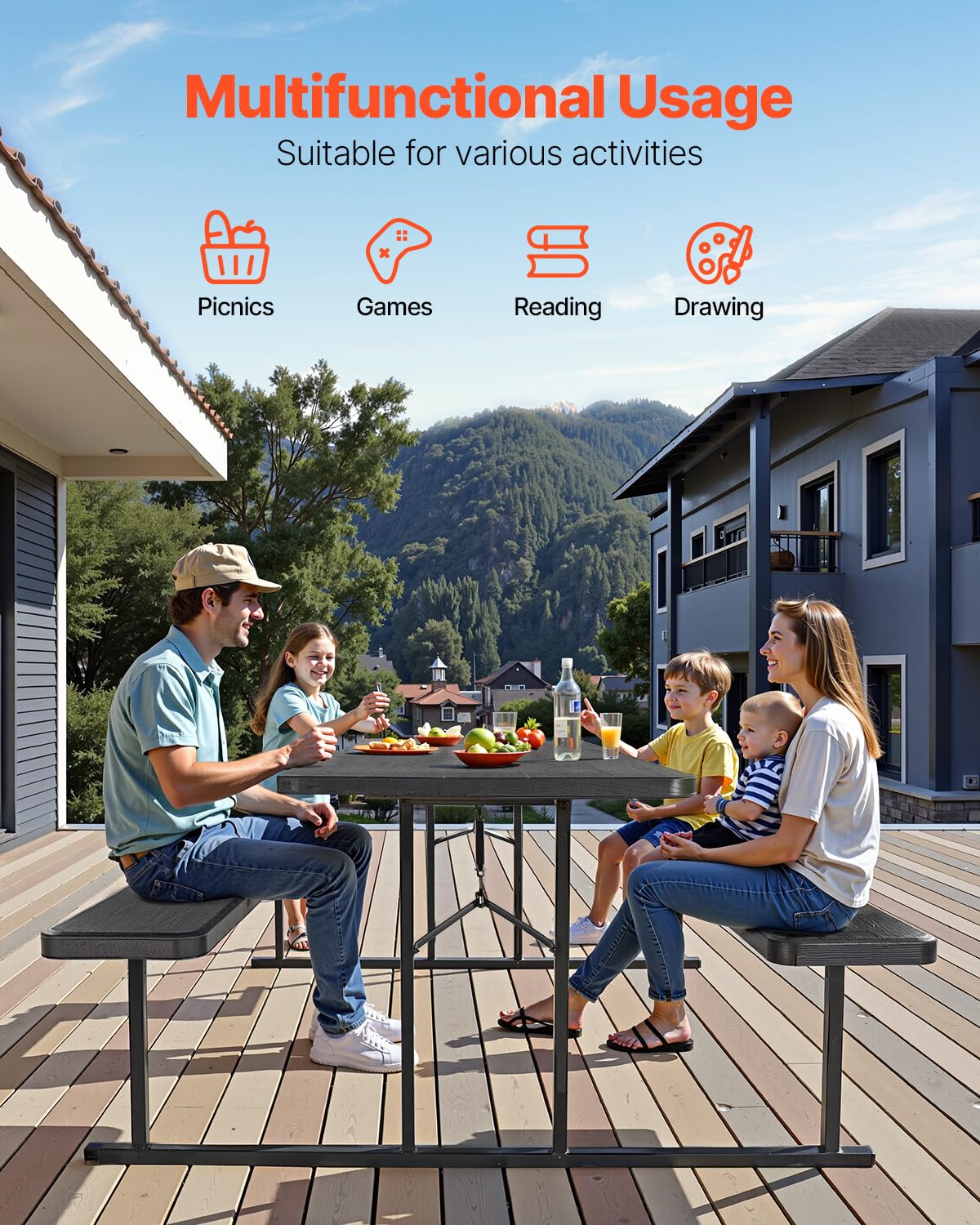 6FT Folding Picnic Table Bench Set Outdoor Patio w/Umbrella Hole