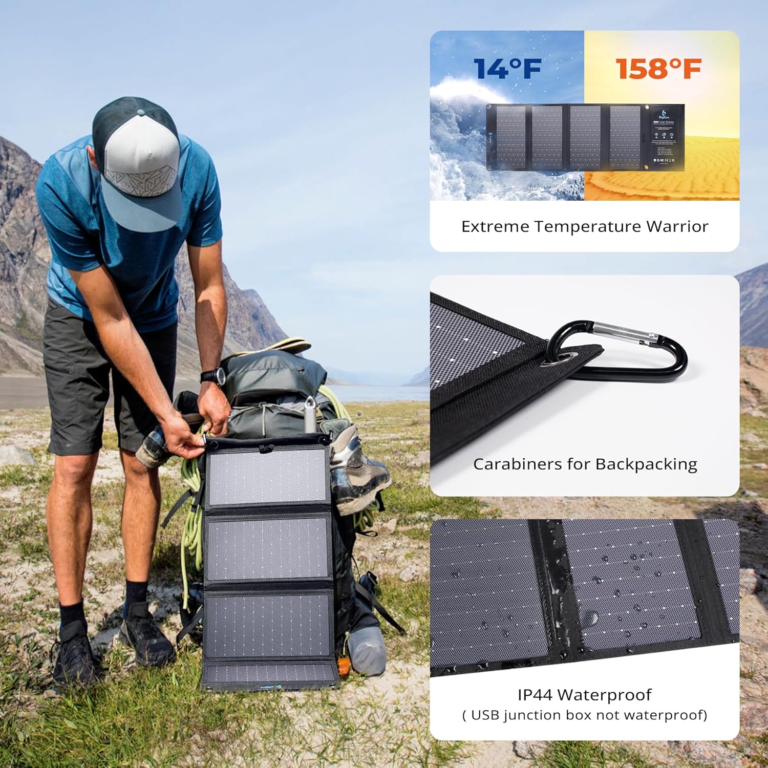 28W Foldable Solar Charger 3 USB Ports Waterproof Fast Charge