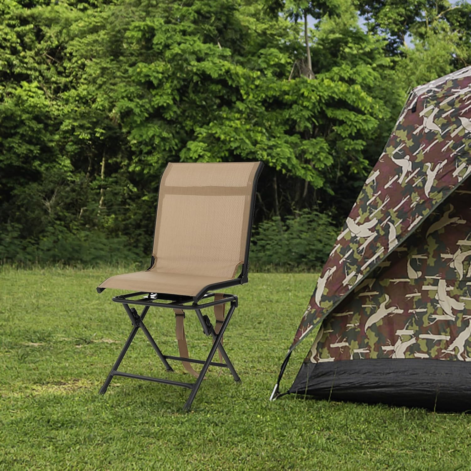 360 Swivel Folding Hunting Chair Mesh Back Brown